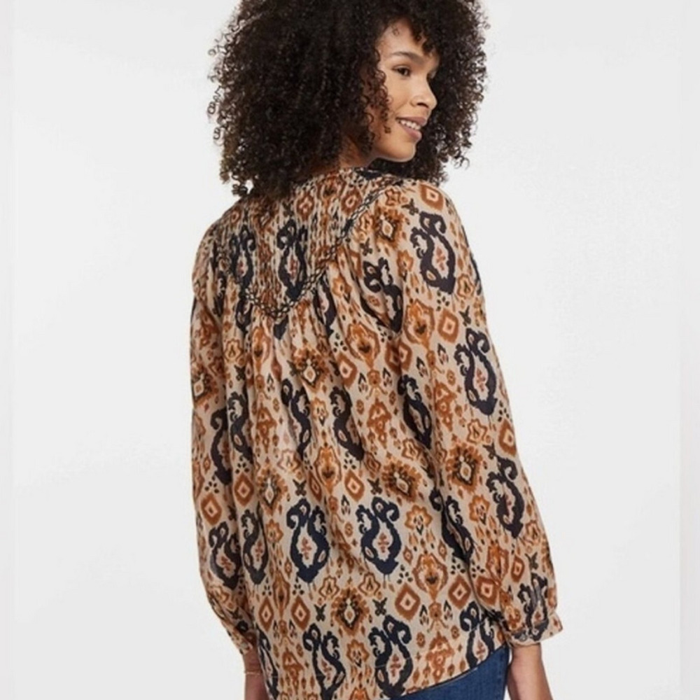 beachlunchlounge Penelope Button Front Blouse Long Sleeve Flowy Boho Womens XS